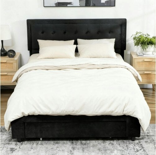 Wyld Haus Banado King Size Ottoman Bed Frame with Front Divan Drawer Storage In Black