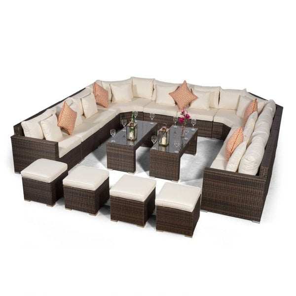 Giardino Santorini U Shape Modular 10 Seat Rattan Sofa Set With 2 Large Coffee Tables & 4 Stools