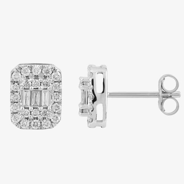 T. H. Baker 9ct White Gold 0.50ct Baguette Brilliant Cut Diamond Stud Earrings TH0123641