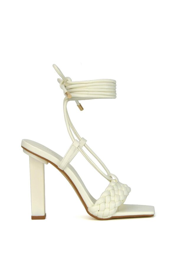 XY LONDON Woven Strap Lace Up Strappy Block Square Toe Heels