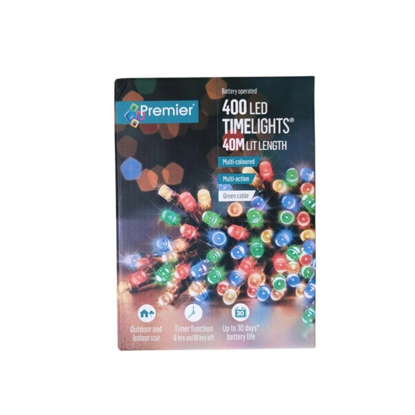Samuel Alexander 400 LED 40m Premier Christmas Indoor Outdoor Multi Function Battery Operated String Lights with Timer in Multicoloured