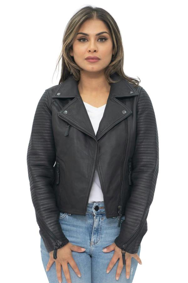 Infinity Leather Womens Leather Matt Vintage Brando Biker Jacket-Taipei