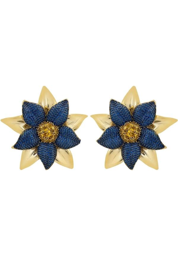 Gold and sapphire large flower earrings.