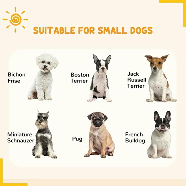 Dog playpen suitability graphic showing small dog breeds