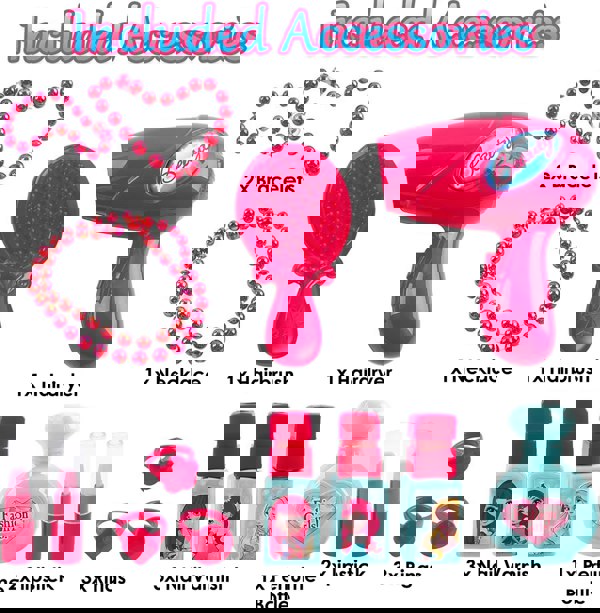 deAO Toys 2-in-1 Portable Vanity Dressing Table and Convertible Suitcase Role Play Set with Accessories Included