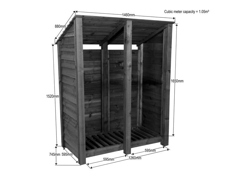 Arbor Garden Solutions Wooden Log Store (Roof Sloping Back) W-146cm, H-126cm or 180cm, D-88cm - Brown Finish