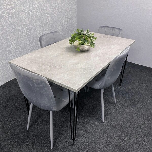 Kosy Koala Grey Dining Table with Hairpin Legs & 4 Grey Velvet Chairs Set for Kitchen & Dining Room