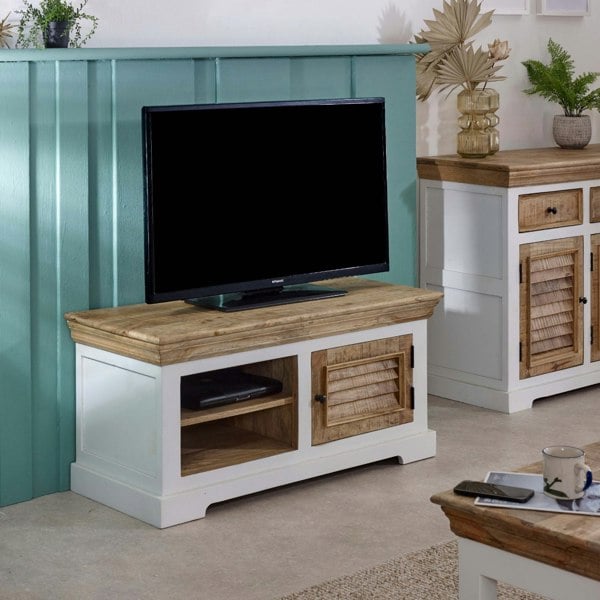 IH Design Milano Solid Mango Wood Small TV Cabinet White