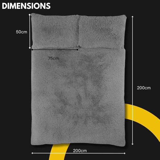 Smart Living Teddy Long Pile Faux Fur Duvet Cover with Pillowcases - Silver