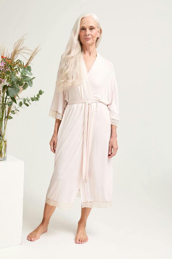 Bamboo Lace Kimono Robe in Powder Puff - Wholesale - Robes