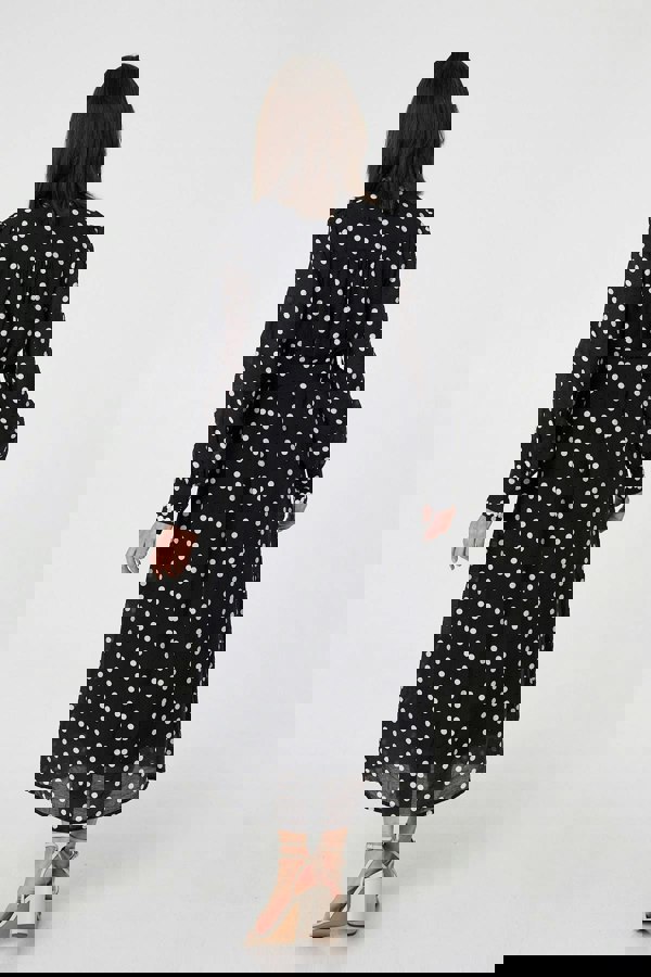 Black | Polka Dot Belted Maxi Shirt Dress
