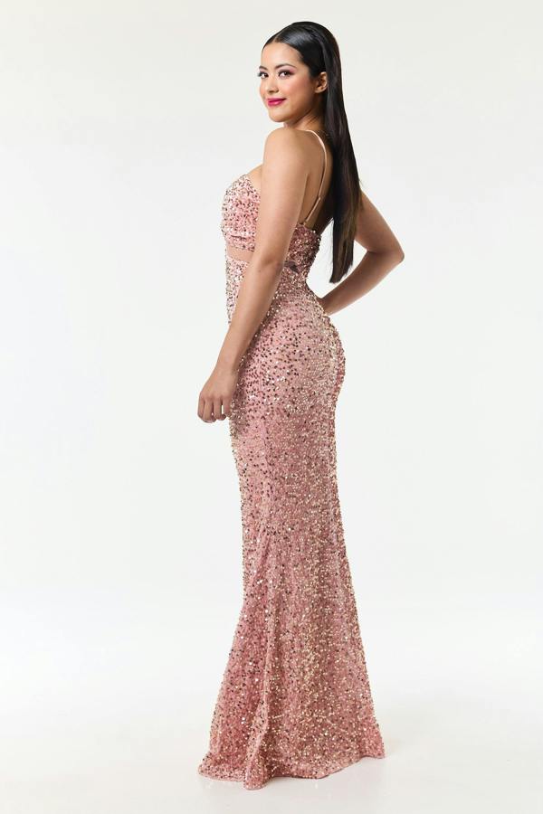 LuvForever Rose Pink Bandeau Sequin Maxi Dress
