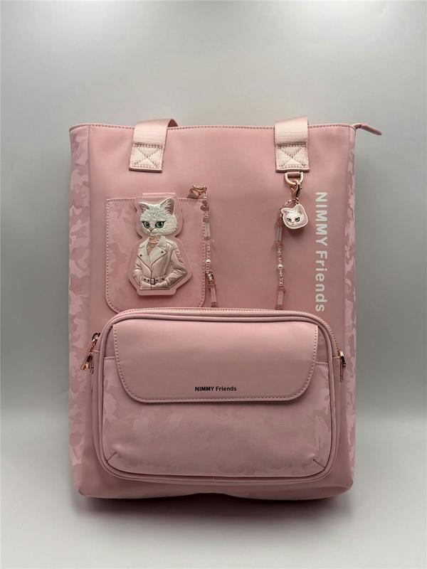 Nimmy Friends Nimmy Magnetic Fashion Series Combo White Cat Laptop Backpack with Detachable Pouch Pink - N-CXMC-STSJDNBZH-04