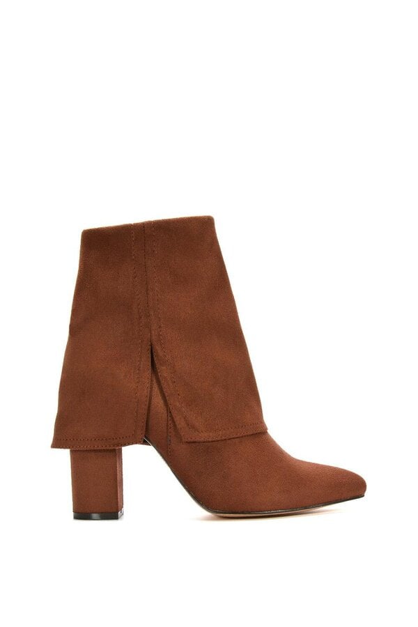 XY LONDON Fold Over Ankle Boots Layered Point Toe Block Heel Booties