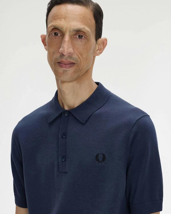 Fred Perry Mens Cotton Knitted Shirt - Dark Airforce 738 | CHO | Designer Mens Short Sleeve Polo Shirts