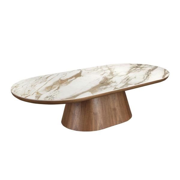 Angel Cerdá Porcelain marble and walnut oval half round coffee table 2160