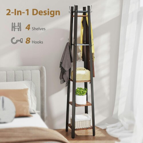 Wyld Haus Kareva Metal And Wood Brown And Black 4 Tier Industrial Coat Stand With Shelves