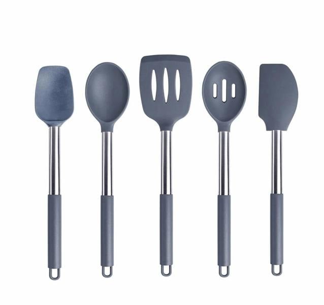 Anygleam Kitchen Utensils Non-stick Grey/ Silver 5 Set Cooking Tool Accessories Heat Resistant Kitchenware