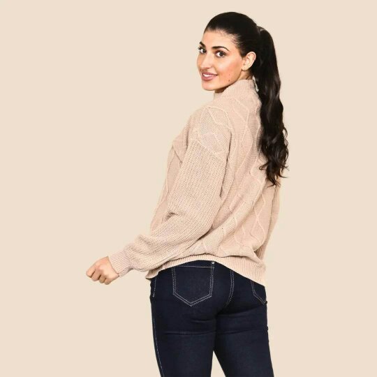 Elaina Fashion Women's Round Mock Neck Soft Chunky Cable Knitted Jumper 