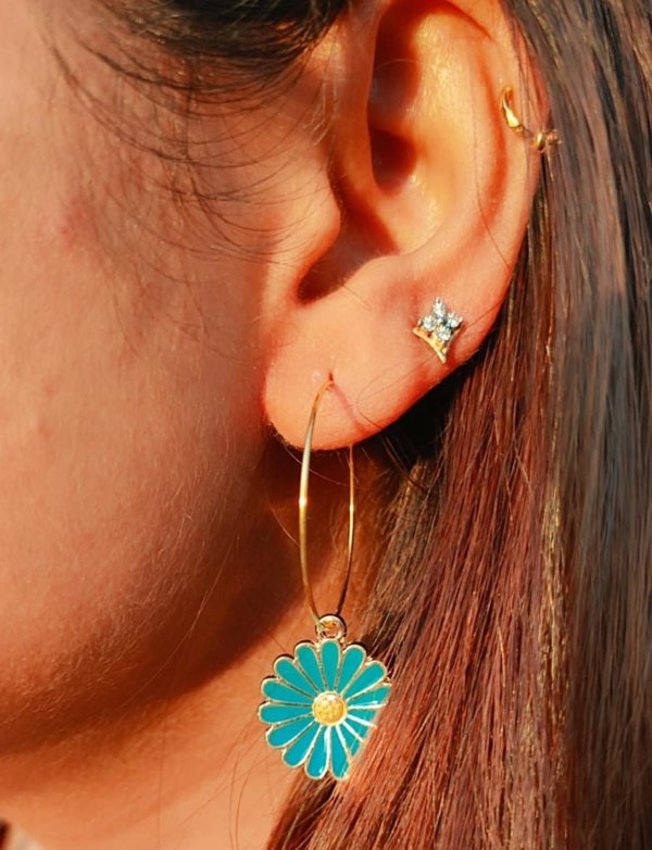 Sunflower Hoop Golden Earrings