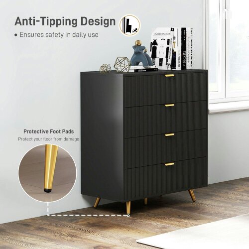 Wyld Haus Disu Wooden Black Elegant 4 Drawer Bedside Storage Table