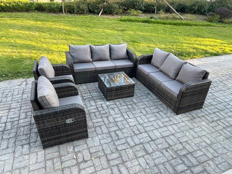 Fimous High Back Rattan Garden Furniture Set with Square Coffee Table Indoor Outdoor Patio Lounge Sofa Set Dark Grey Mixed