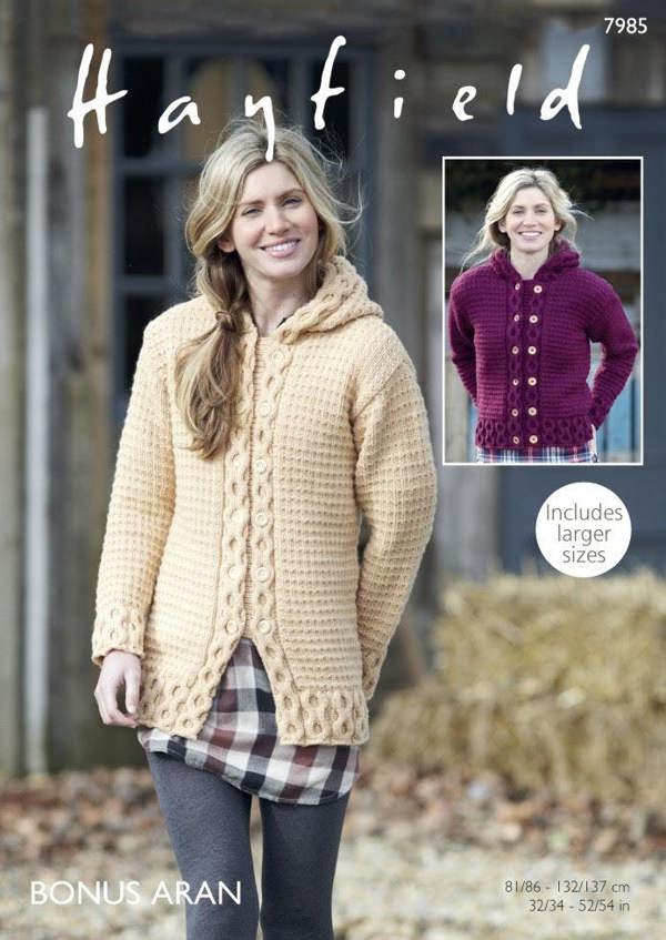 Hayfield Bonus Aran Knitting Pattern 7985, Jackets for Women, 32 - 54 Inches - Advanced
