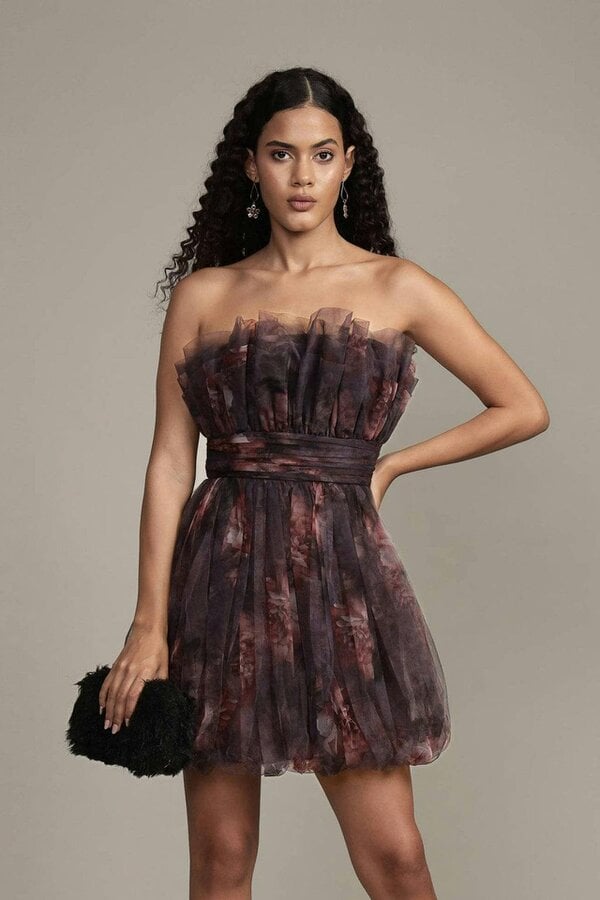 BALOU Womens Floral Tulle Mini Dress