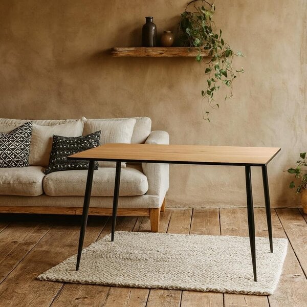 Wyld Haus Venice 6 Seater Rectangular Wild Oak Effect Dining Table Black Steel Legs