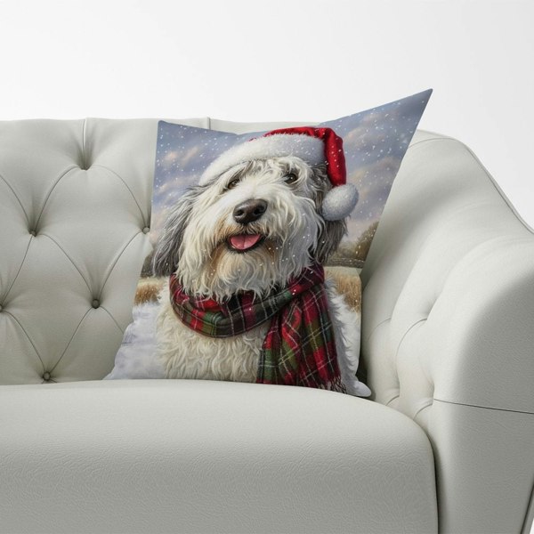 Warren Reed Christmas Old English Sheepdog Cushion