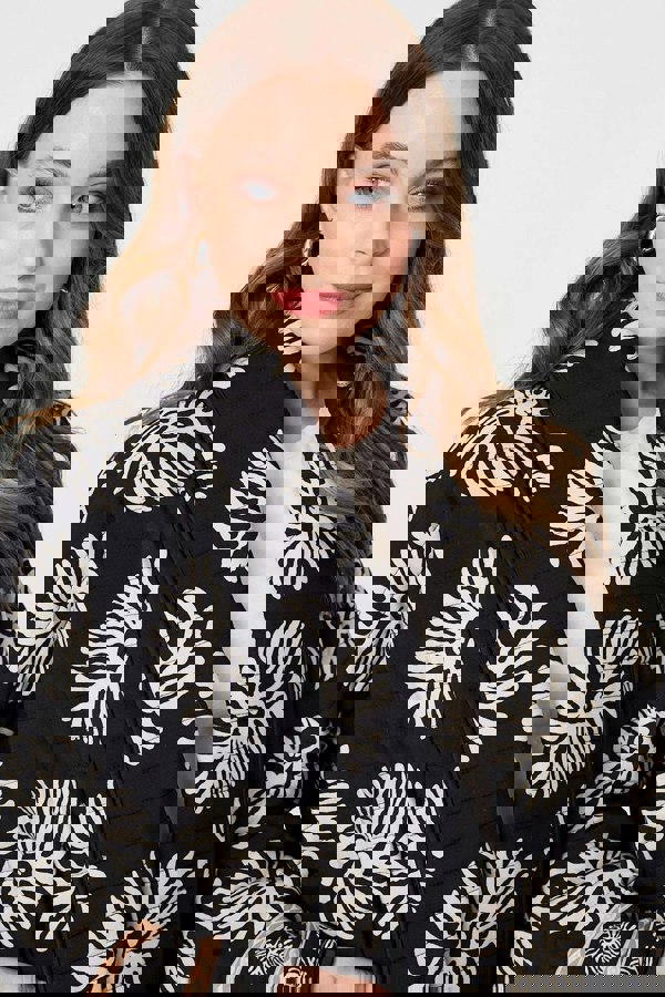 Black | Printed Padded Open Front Jacket
