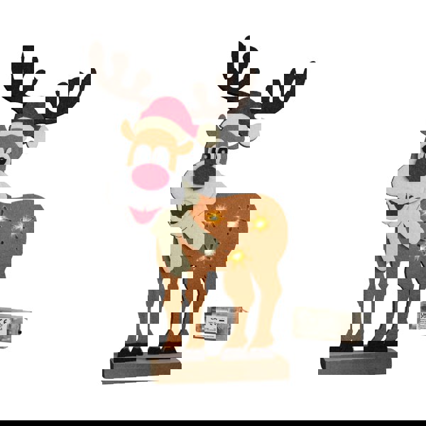 Samuel Alexander 32cm Battery Operated Light up Felt Reindeer with Santa Hat and Warm White LEDs