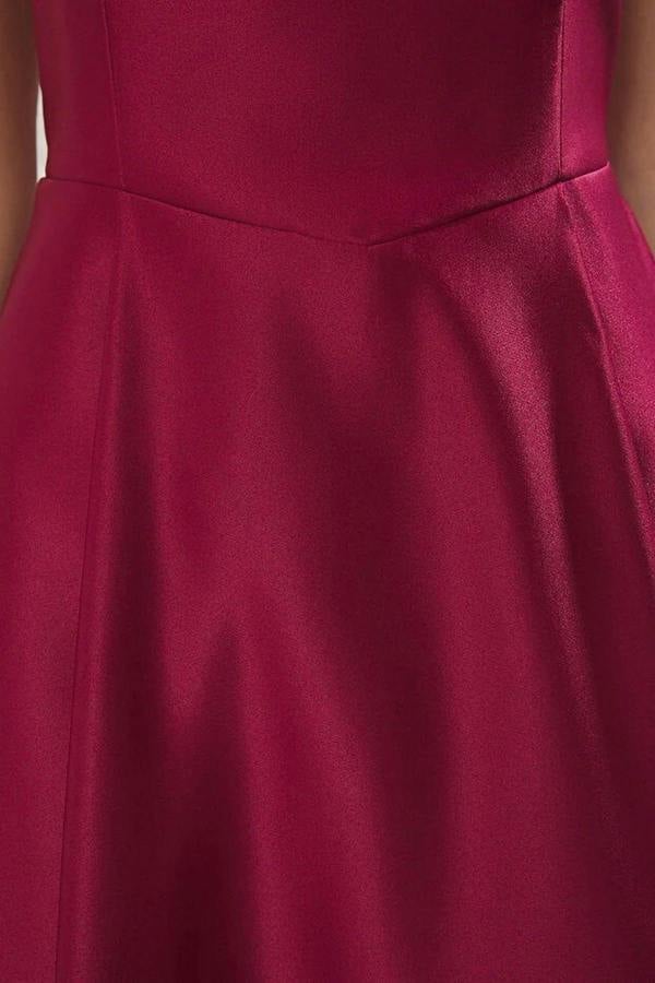 Square Neck Thick Strap A-Line Satin Maxi Dress