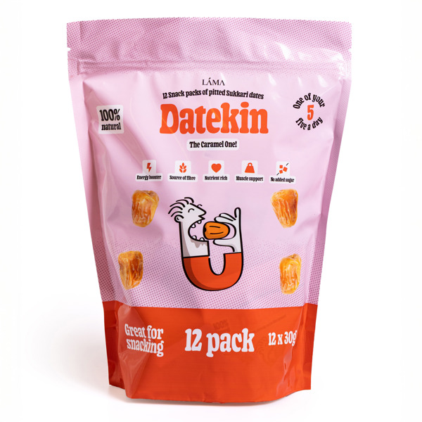 Datekin Sukkari Dates Family Bag (12 x 30g Packs) – Premium Soft Golden Dates | Healthy on-the-go Snacks | 100% Natural Superfood