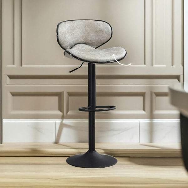Rafaelo Mobilia Set Of 2 Height Adjustable 360 Swivel Bar Stools With Shell Backrest Light Grey