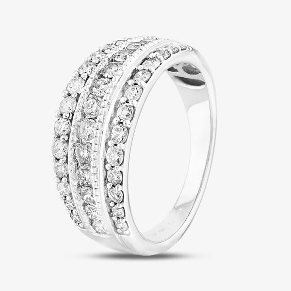 T. H. Baker 9ct White Gold 1.00ct Diamond Multi-Set Three Row Ring TH014649R