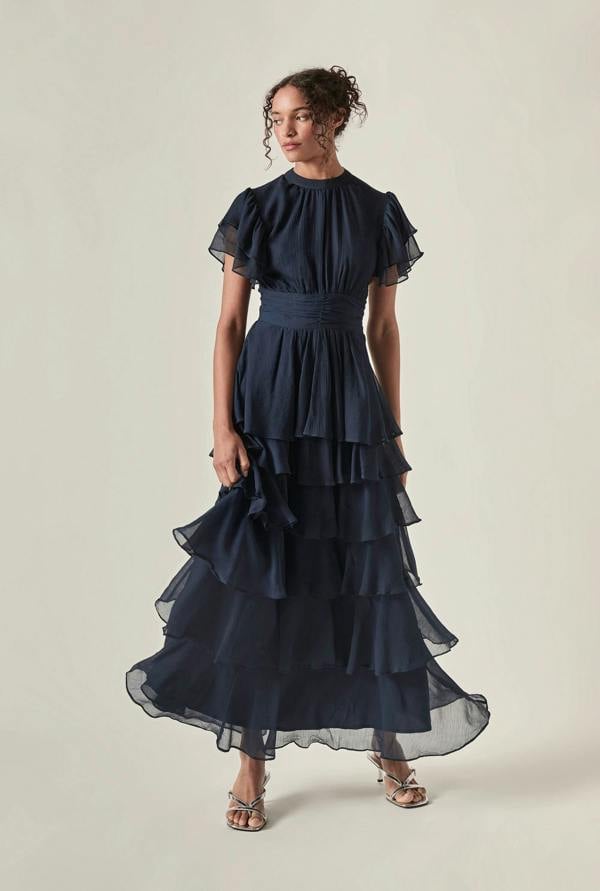 James Lakeland Tiered Ruffle Maxi Dress – Navy