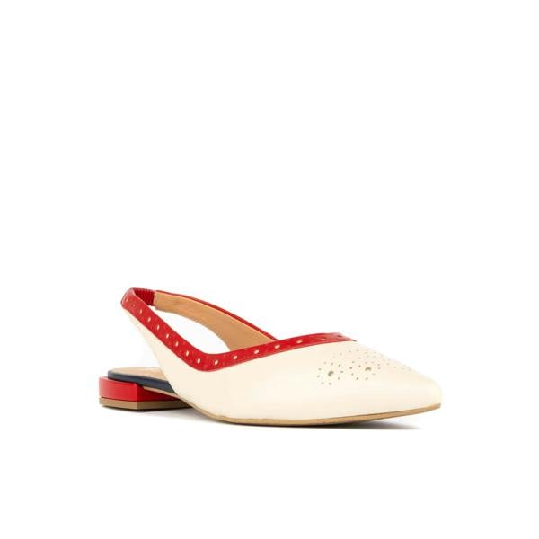 Embassy London Holly Brogue - Cream & Red & Blue - Women's Leather Flat Slingback
