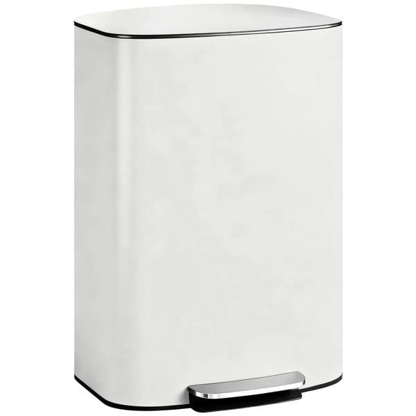 Cream stainless steel kitchen pedal bin with round lid and metal foot pedal