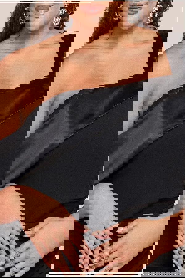 One Shoulder Satin Band Maxi Dress - Black DR3454PLUS