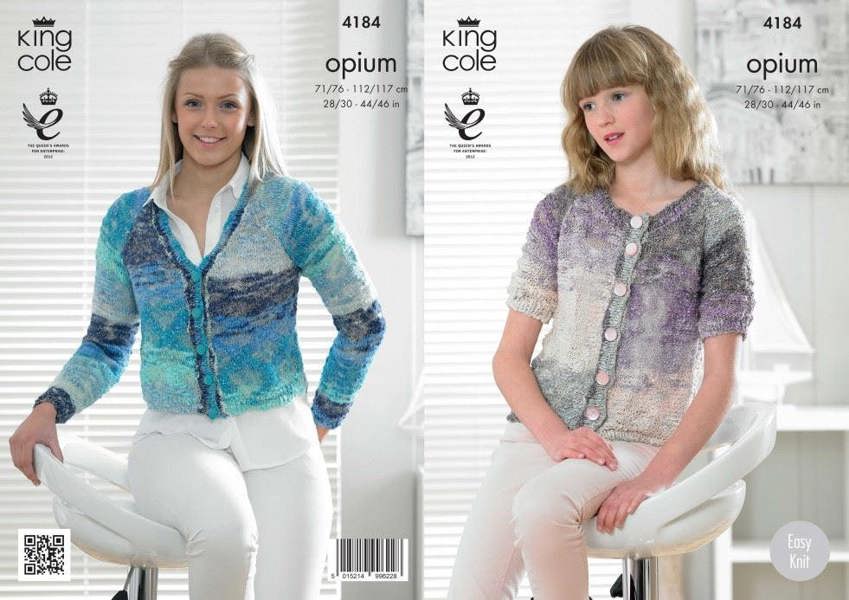 King Cole Opium Knitting Pattern 4184, Cardigans for Women, 28 - 46 Inches - Intermediate