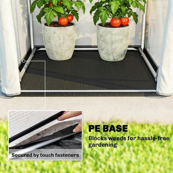 Bobobiy Mini Greenhouse, Portable Green House with Roll-Up Door, PE Base, Small Greenhouse, 100 x 100 x 195 cm, White