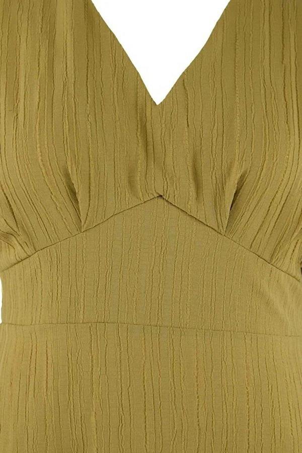 WOVCOR V-Neck Short Sleeve Textured Fabric Woven Maxi Plus Size Dress