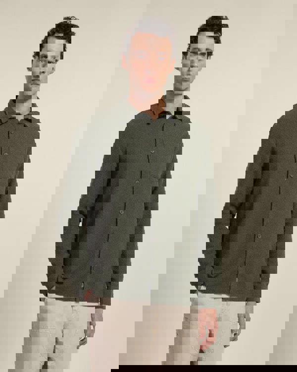 Larsson & Co Olive Crosshatch Textured Overshirt