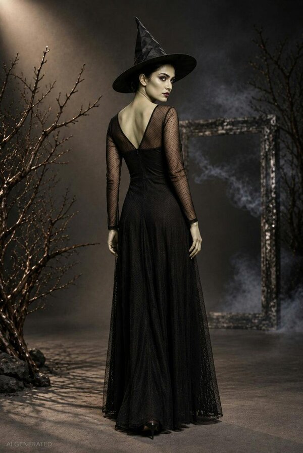 Goddiva Long Sleeve Maxi Dress Elphaba-Inspired Halloween Costume - Black by Goddiva
