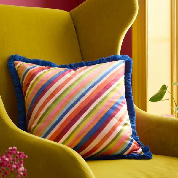 Sophie Robinson Darling Diagonal Stripe Reversible Filled Cushion Bright