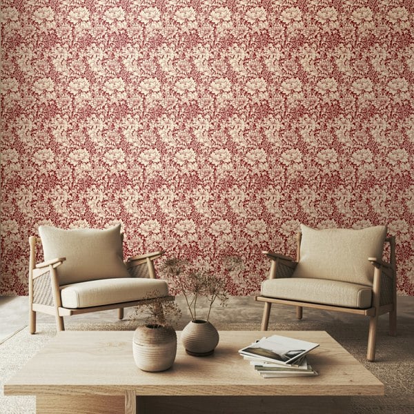 Hoopla Walls Chrysanthemum  - Ruby Red 10m Wallpaper