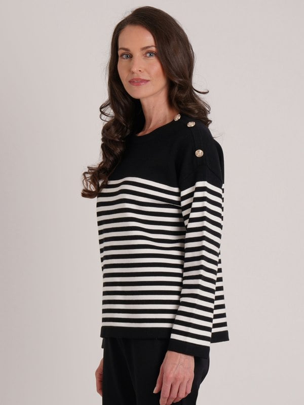 VIZ-A-VIZ Shoulder Button Detail Striped Jumper