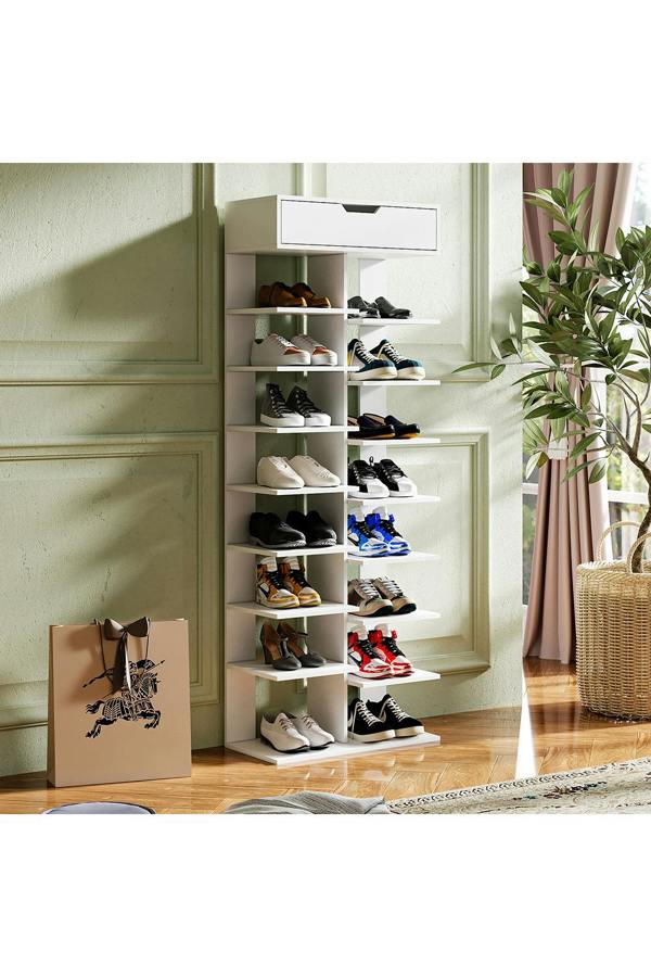 Living and Home 9/8 Tier Open shelves Space Saving Shoe Rack with Drawer Storage Organiser