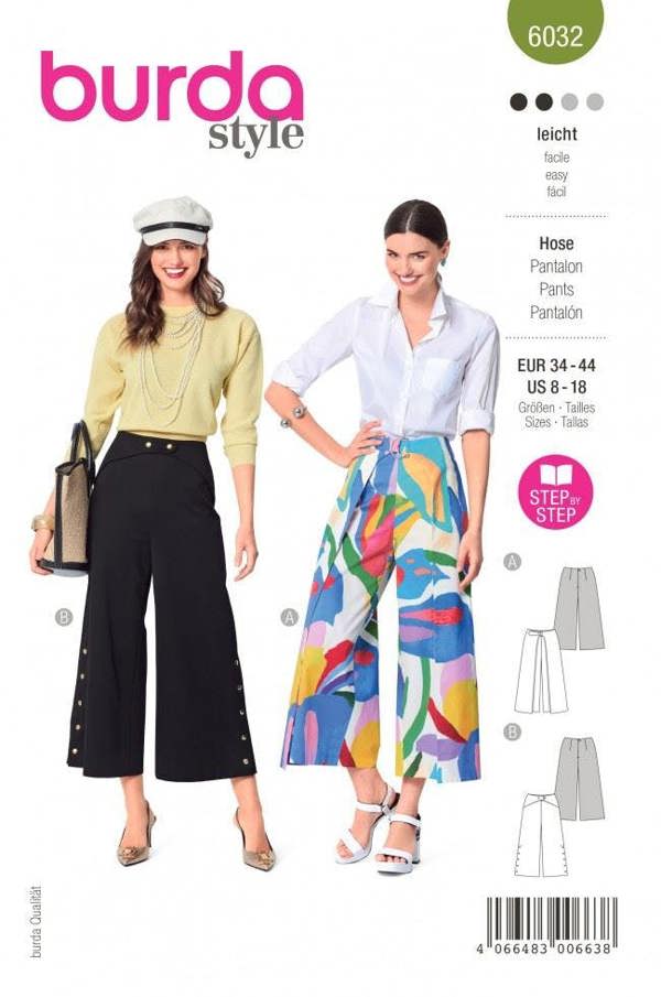 Burda Sewing Pattern 6032 Trousers For Women, 8-22 (34-48) - Easy